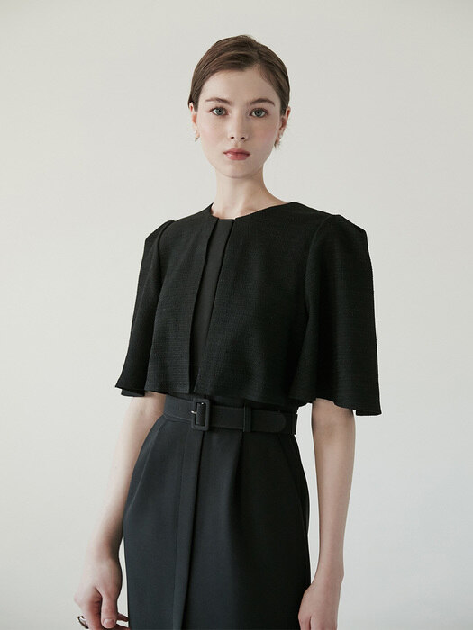 SOFIA Cape detailed H-line dress (Black)