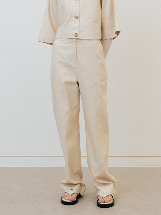 coated linen straight pants (ecru)