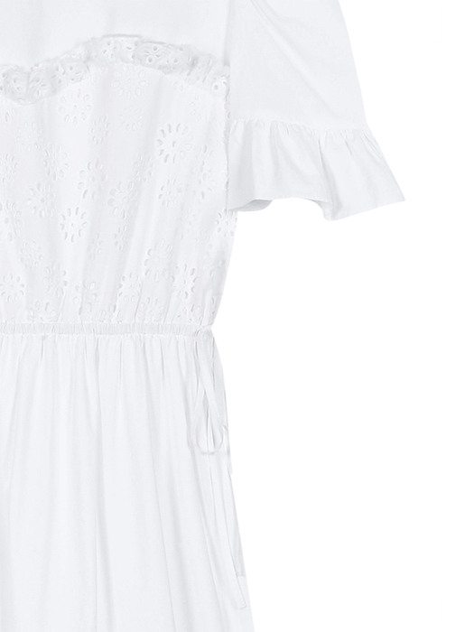 EMBROIDERY LAYERED COTTON DRESS - WHITE