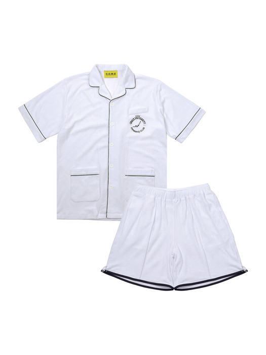 [SET] Piped Terry Short-Sleeved Shirt + Binding Terry Shorts (White)