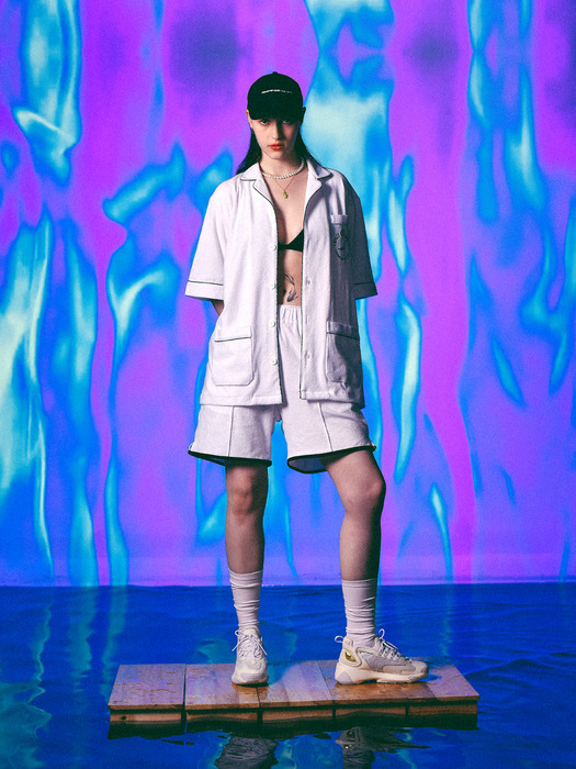 [SET] Piped Terry Short-Sleeved Shirt + Binding Terry Shorts (White)