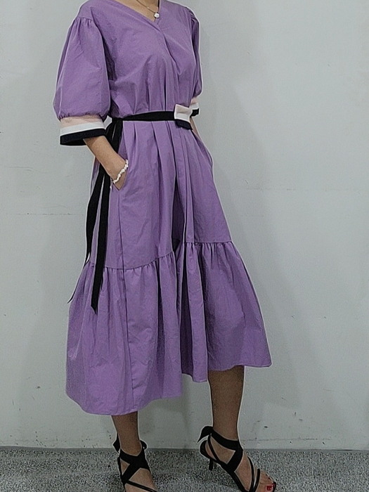 3단시보리(벨트 set) 퍼플원피스  Belted Purple dress