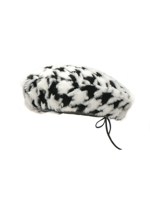 [Life PORTRAIT] Fur Marin beret in houndstooth check