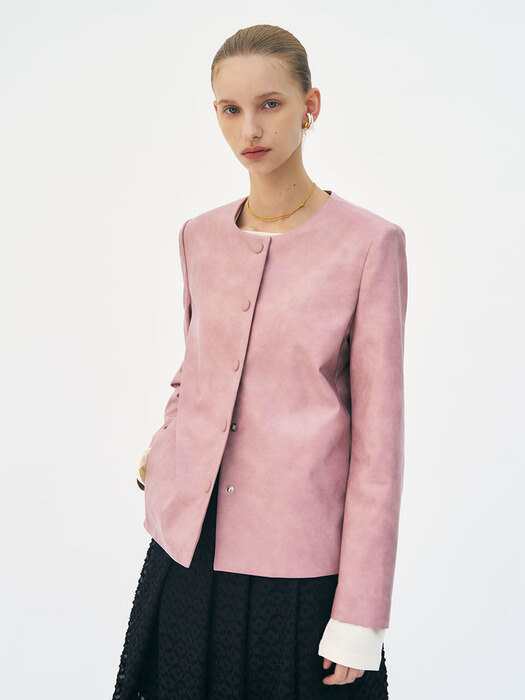 Round Cropped leather jacket (Dusty Pink) 