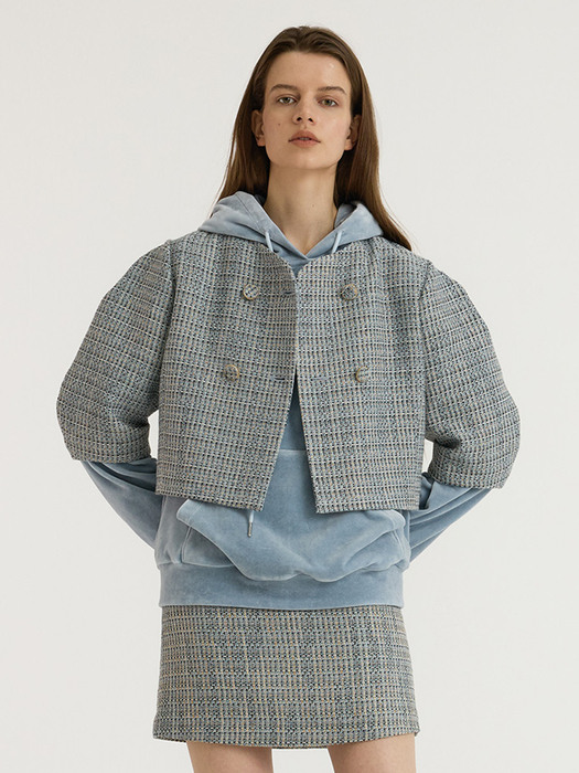 Wool Tweed Cropped Jacket_Blue