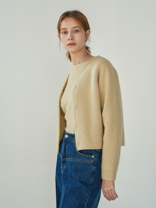 Simple wool knit cardigan (Yellow)