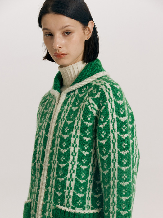 [N]GREENWICH Zip-up wool knit cardigan (Green)