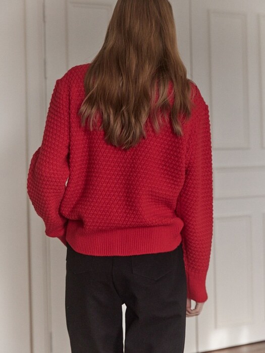 Tweed Goldish Knit Cardigan - Red