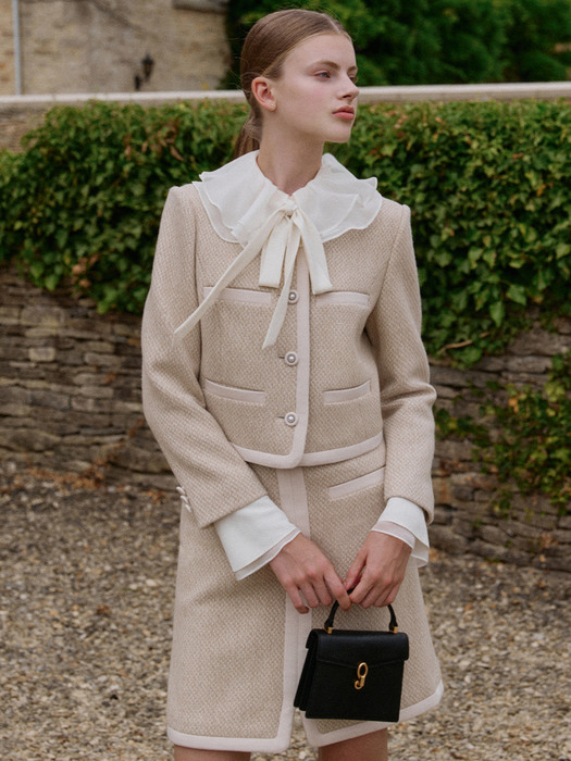 MAMIE Combination wool short jacket (Sand beige&Ivory)