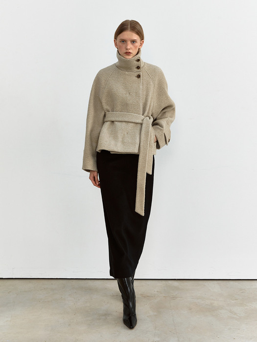 TWW HIGH NECK BUCLE TWEED HALF COAT_2COLORS