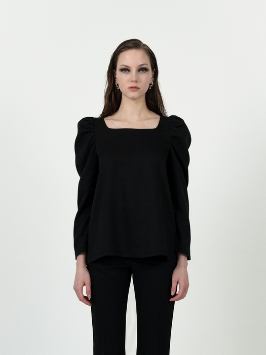 Talia gathered-shoulder blouse (Black)