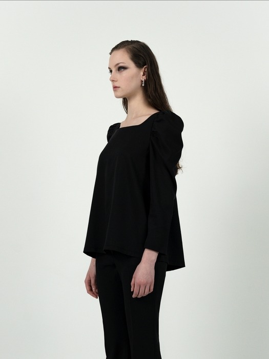 Talia gathered-shoulder blouse (Black)