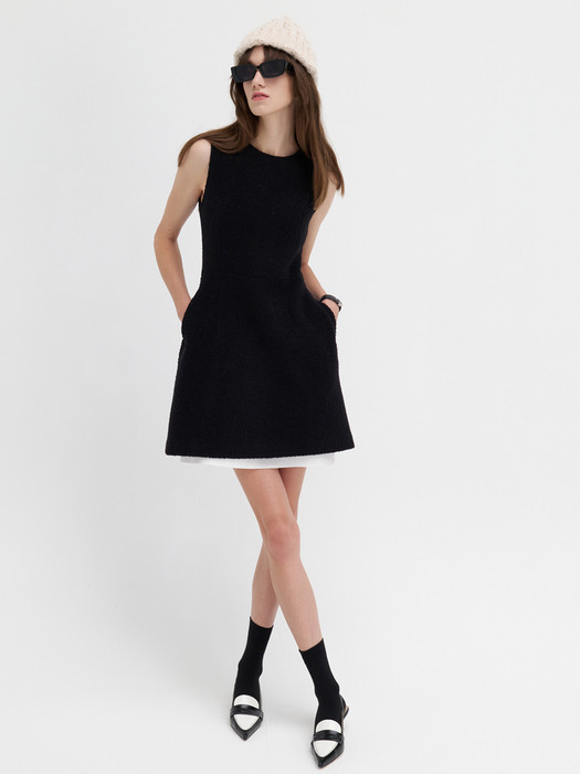 22 Winter_ Black Boucle Mini Dress