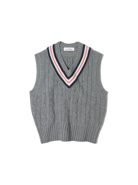KN4213 Wool college cable vest_Dark gray