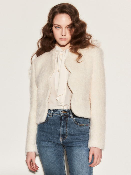 Wool scallop crop jacket 001 White