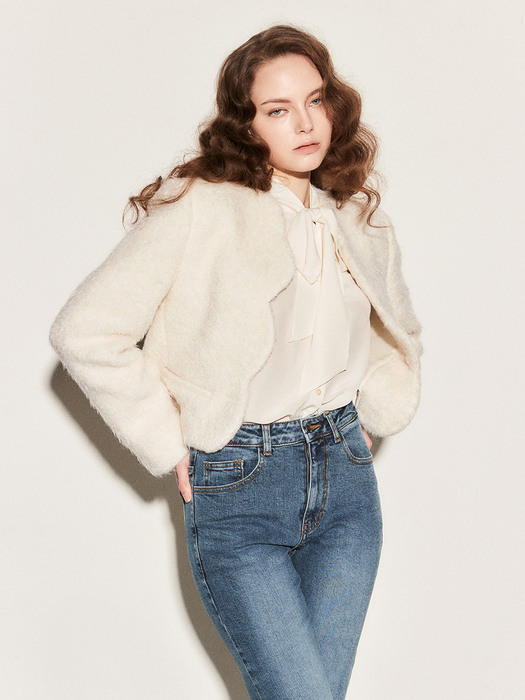 Wool scallop crop jacket 001 White