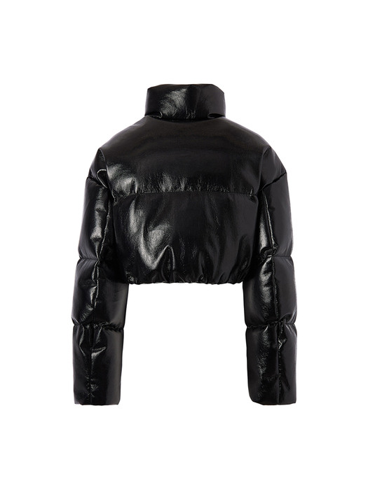 GLOSSED FAUX LEATHER PADDED JACKET (BLACK)