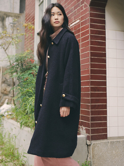 Gold Button Wool Single Coat_navy