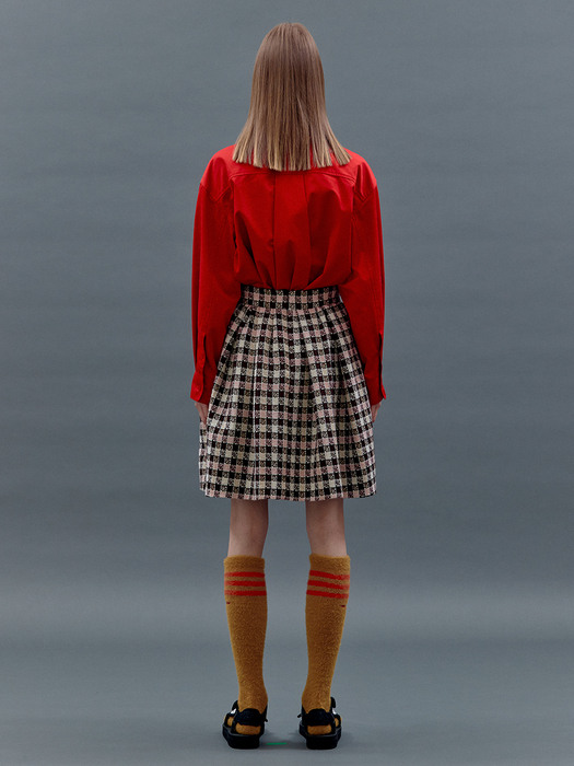 Check Pattern Tweed Skirts [BURGUNDY]