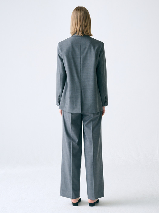[Day-wool] Summer Wool Blazer + Wide-leg Trousers SET