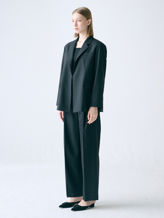 [Day-wool] Summer Wool Blazer + Wide-leg Trousers SET