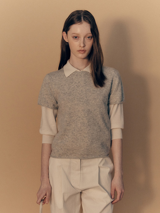 Sui round knit t-shirt (Light gray)