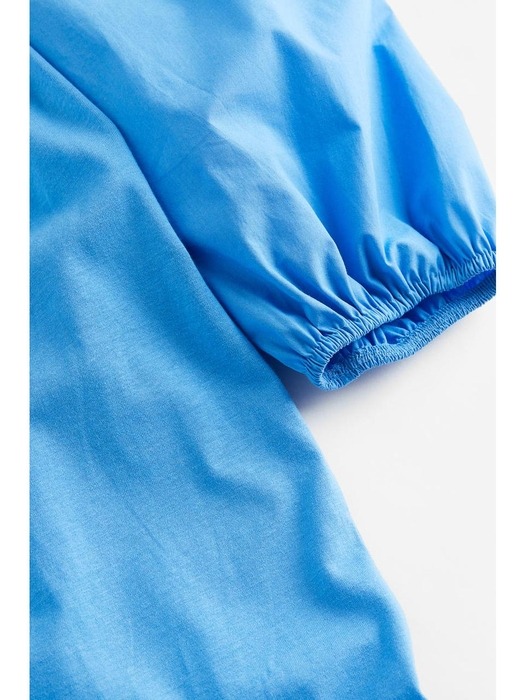 퍼프 슬리브 코튼 드레스 블루 1157860002