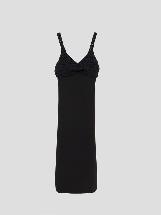 CHUNKY KNIT BRA TOP PATCH DRESS (BLACK)