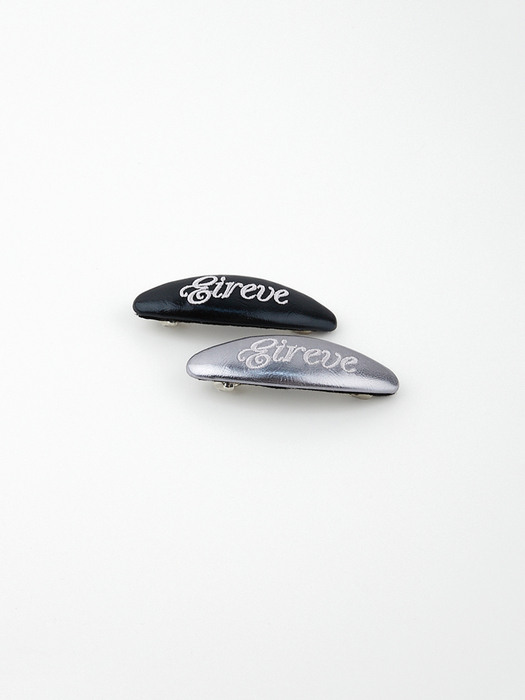 LETTERING LEATHER HAIR CLIP_METAL GREY