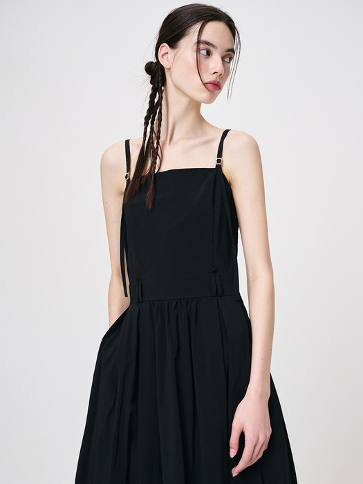 Slip Shirring Pleats Dress, Black