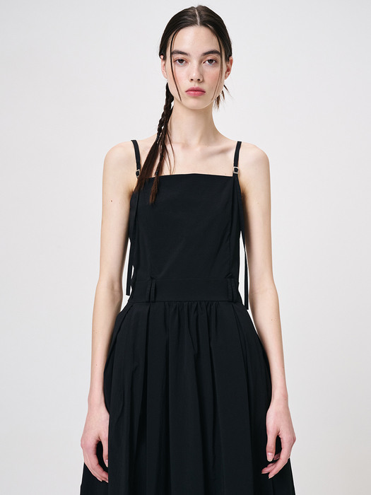 Slip Shirring Pleats Dress, Black