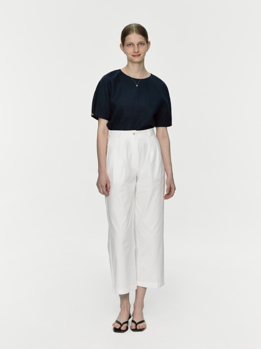 half-sleeve linen blouse - navy