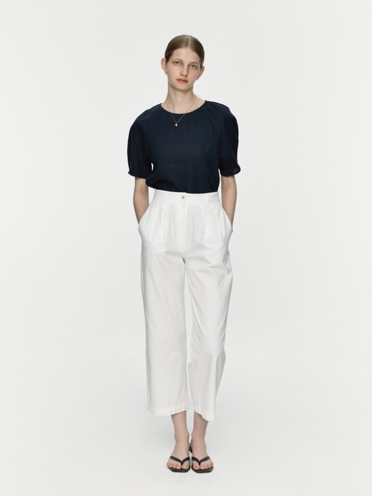 half-sleeve linen blouse - navy