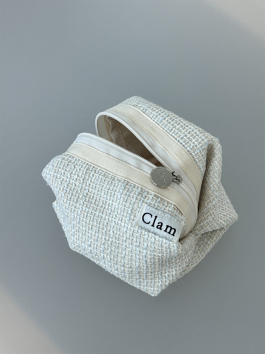 Clam round pouch _ Tweed light mint