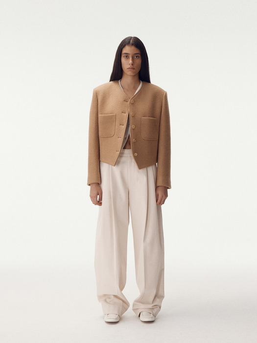 Washed Wool Single Jacket, Camel