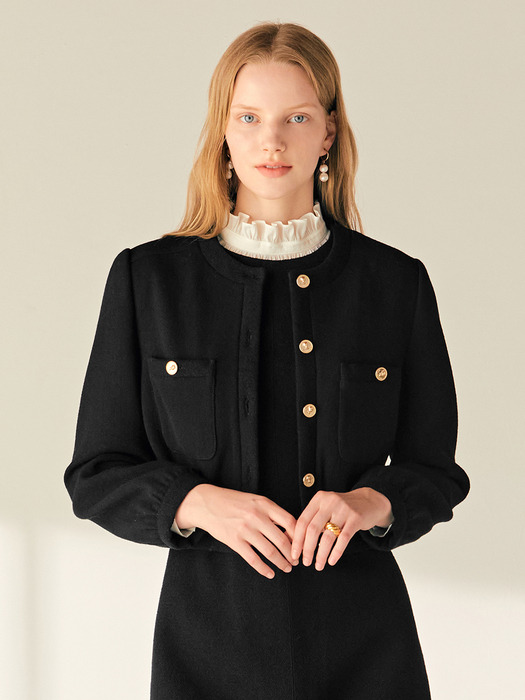 [SET]MATILDA Wool crepe bomber jacket + DIVYA Semi A-line wool crepe mini skirt (Black)