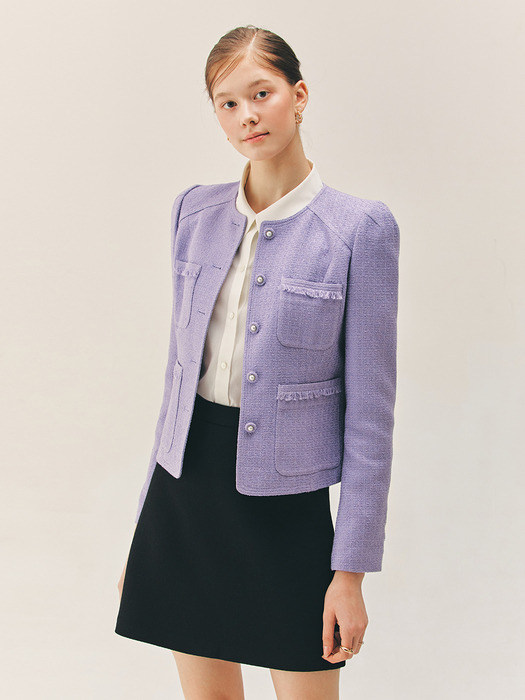 [SET]MATILDA Wool crepe bomber jacket + DIVYA Semi A-line wool crepe mini skirt (Black)