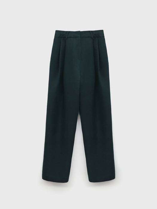 Wool Silk Wide Tuck Pants - Navy