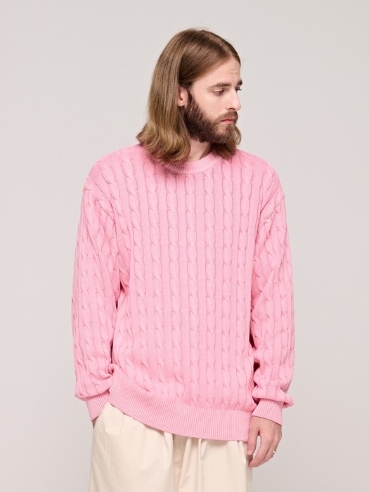 CB PIGMENT CABLE ROUND KNIT (PINK)