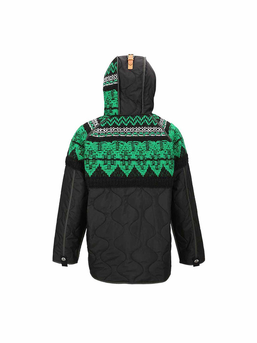 UNISEX NORDIC KNIT PATCH QUILTED PARKA awa555u(BLACK)