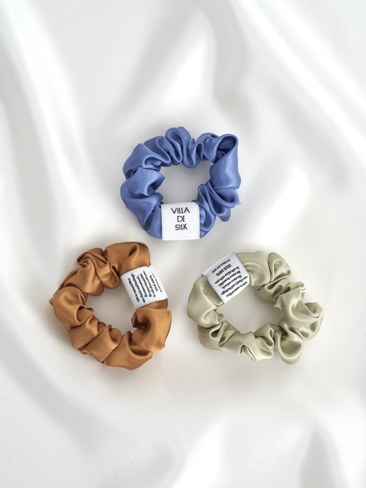 Baby scrunchie 3set (Light Khaki/Camel/Vintage blue) 실크 스크런치 세트