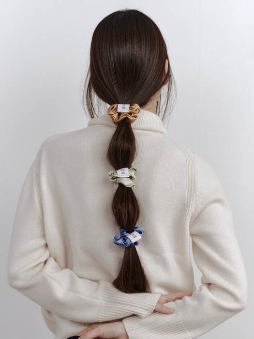 Baby scrunchie 3set (Light Khaki/Camel/Vintage blue) 실크 스크런치 세트