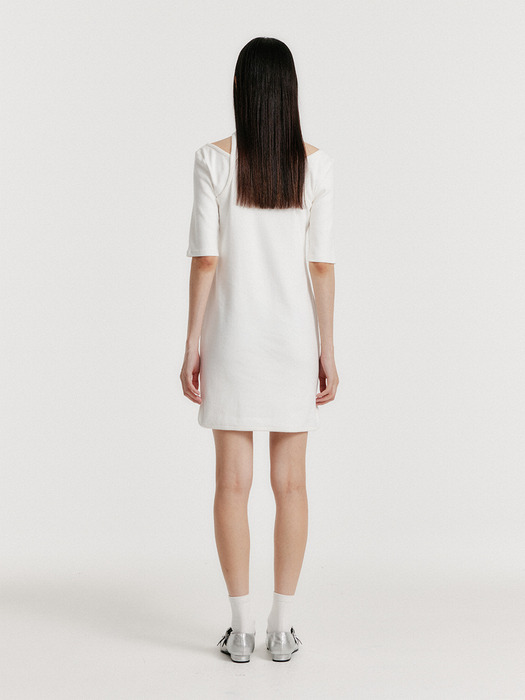 YENDER Half Sleeve Cutout Dress - White
