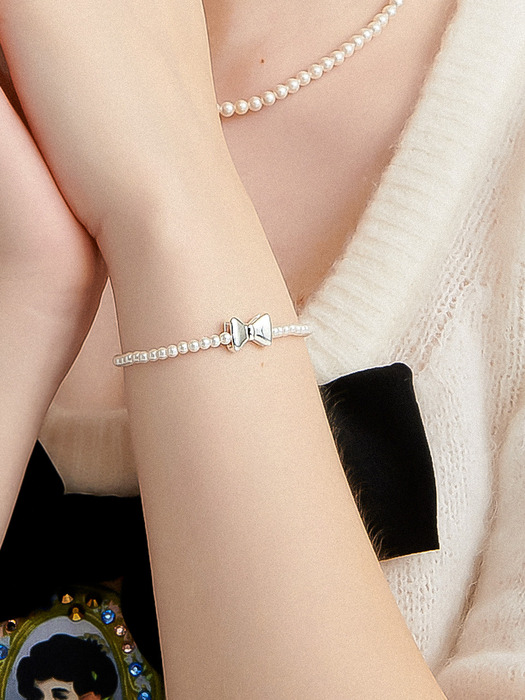Petite Ribbon Pearl Silver Bracelet Ib304 [Silver]