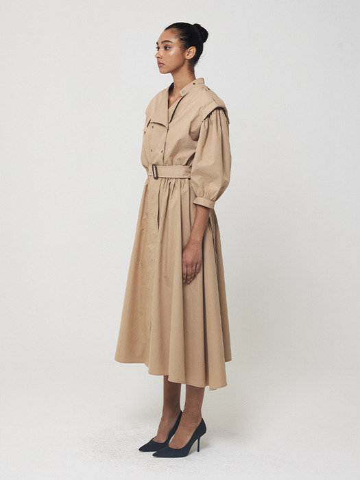 Puff sleeve trench coat dress