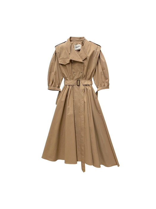 Puff sleeve trench coat dress