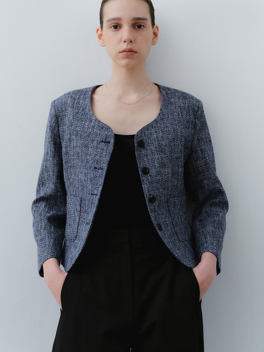 Line Tweed Jacket - Blue
