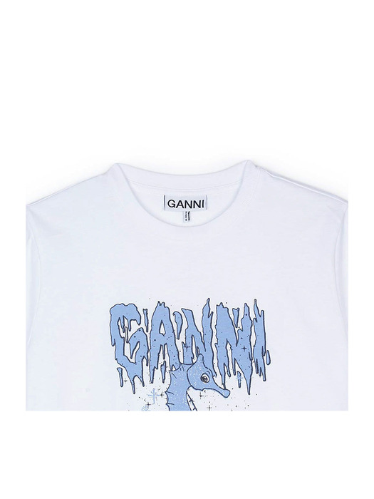 가니 여성 SEAHORSE 프린팅 릴렉스핏 반팔 티셔츠 화이트 T3895-151