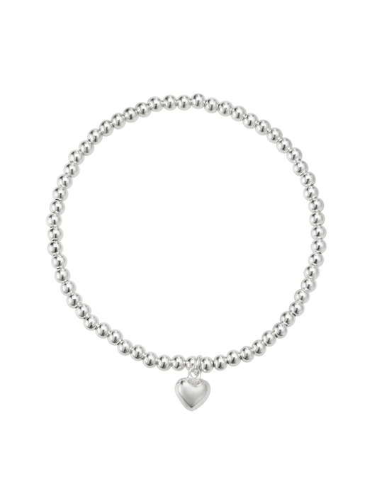 Ball Beaded Heart Pendant Bracelet - Silver