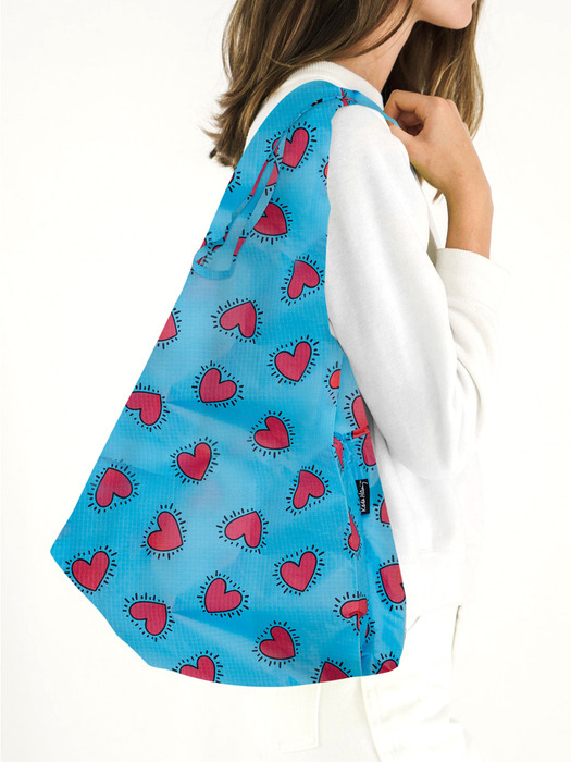 [바쿠백] 휴대용 장바구니 접이식 시장가방 Keith Haring Hearts